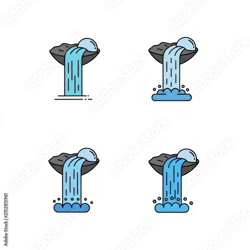 Abstract blue waterfall icons and flow illustrations.