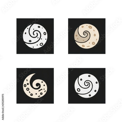 Abstract circular shapes with swirling moon like textures.