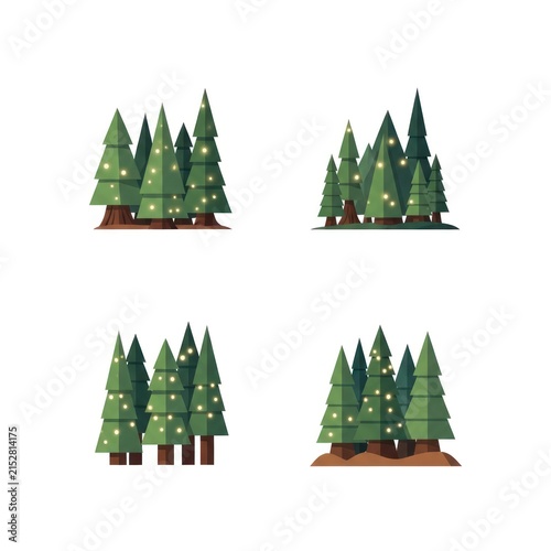 Decorated christmas tree forest and holiday pine icons.