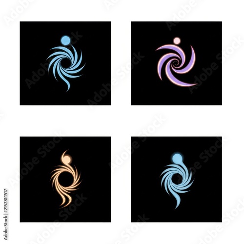 Neon spiral vortex and portal icons.
