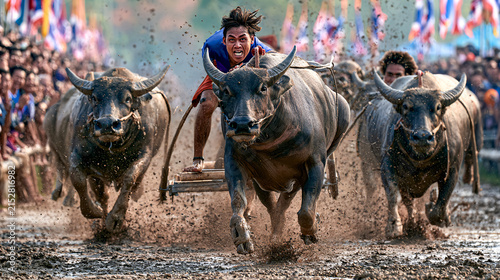 Traditional Buffalo Racing Festival with Mud-Splashing Action