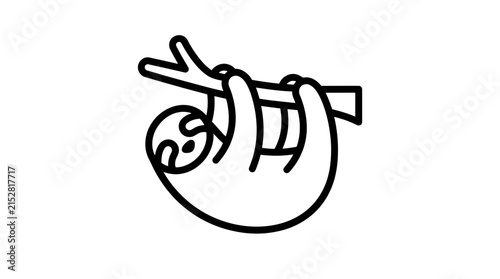Cute sloth hanging on tree branch icon.