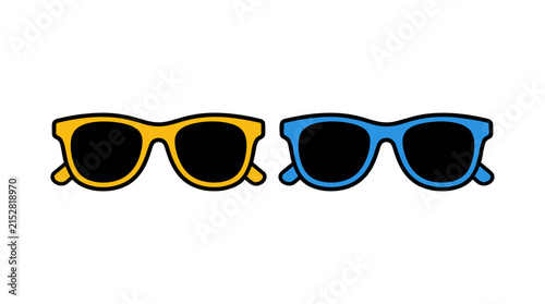 Flat vector sunglasses icons in yellow and blue retro round frames for summer fashion design