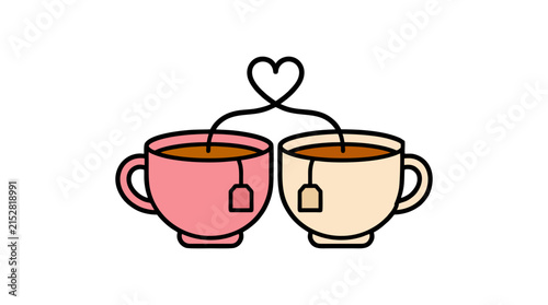 Two tea cups with steam forming heart shape love symbol vector illustration