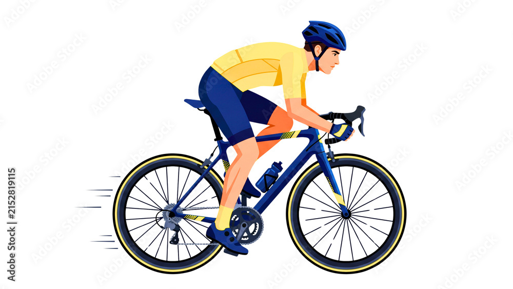Fototapeta premium Dynamic cyclist riding a road bike, isolated on a clean background.
