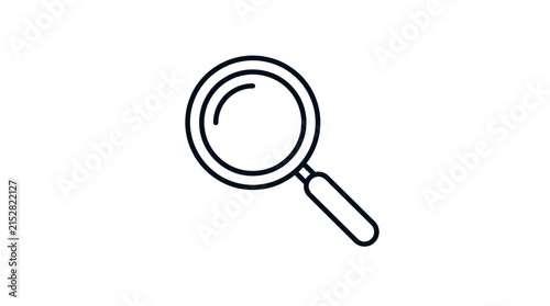 A simple black line art icon of a magnifying glass on a white background
