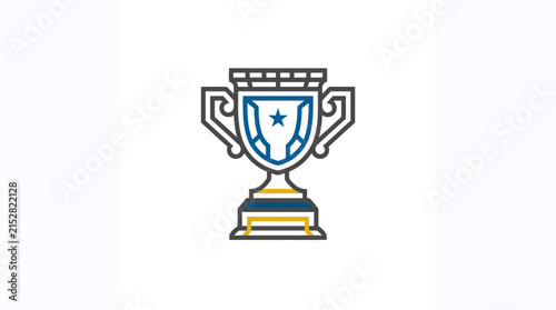 A stylized graphic illustration of a golden trophy cup on a white background