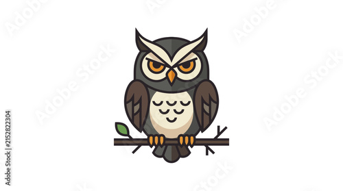 A stylized vector illustration of a wise owl perched on a branch