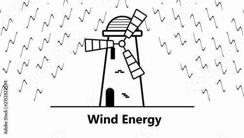 Fotografía Animated windmill with rotating propeller line icon.