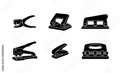 70 Office Supplies Icon Set: Versatile Hole Punch Vector Graphics for Business and Stationery Design, Clean Black and White Collection 100
