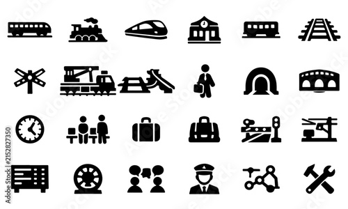 Railway Travel Icons – Modern Solid Vector Set