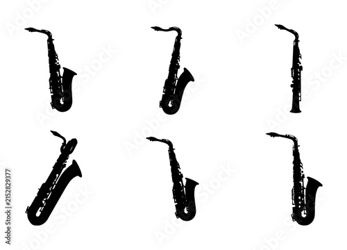 Canvas Print 70 Saxophone Vector Icons, Jazz Music Instruments, Vintage Silhouette Collection