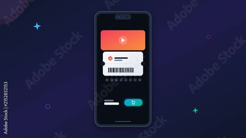 Mobile smartphone app showing digital ticket barcode for online booking and e-commerce shopping payment services