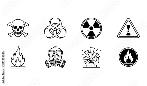 Obraz na plátne A comprehensive collection illustrating various warning signs for danger toxicit