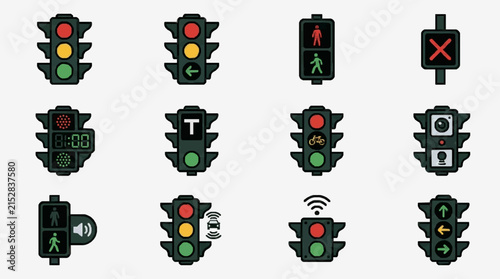 Industrial of Various Traffic Light Signals with Icons for Pedestrians Vehicles and Special Instructions