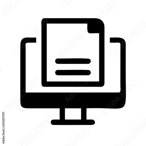 Computer monitor showing document with lines - Minimalist vector icon of a computer screen displaying a document with three horizontal lines.