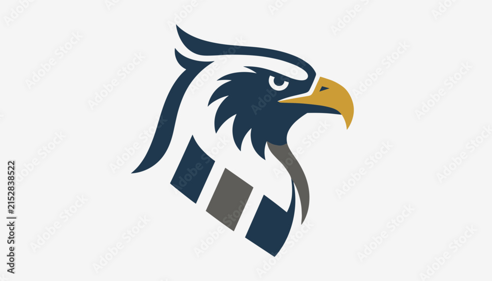 Obraz premium Eagle head mascot logo design featuring sharp feathers and determined expression on light gray background.