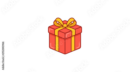 A vibrant red gift box with a bright yellow ribbon sits centered on a clean white background