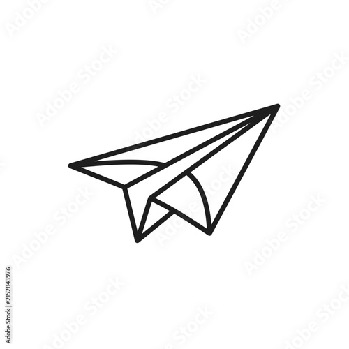 A simple black line drawing of a folded paper airplane on a white background