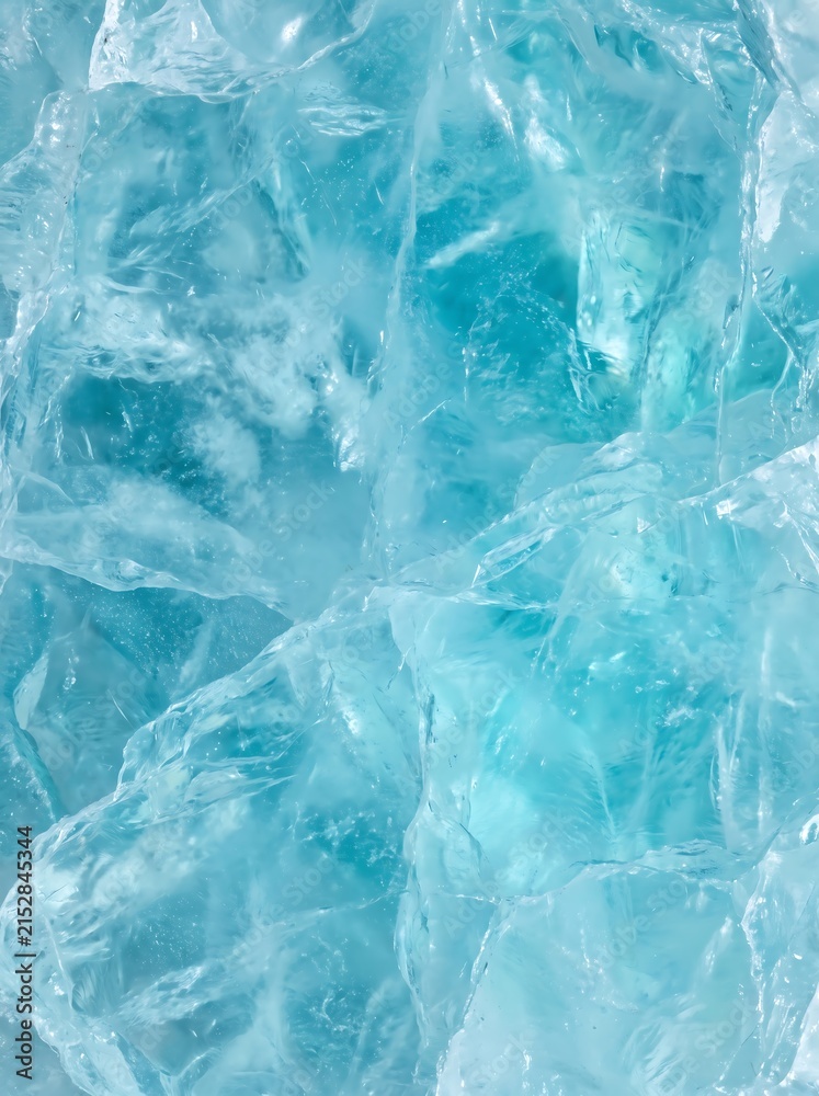 Obraz premium Cyan crystalline ice texture captured in a potrait format for website backgrounds, UI design, and creative editorial content.