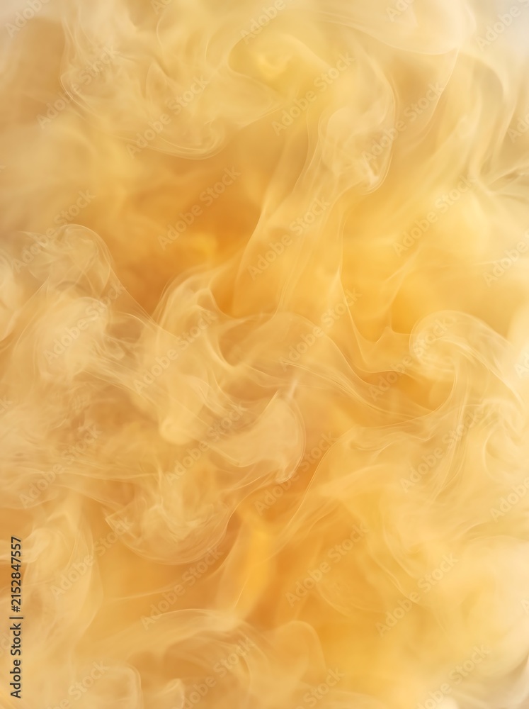 Obraz premium Abstract swirling gold smoke texture in portrait orientation provides a wispy atmospheric background for website banners, graphic design templates, and advertising campaigns.