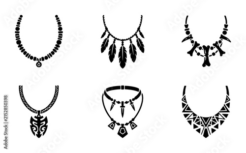 70 Tribal Necklace Icons, Ethnic Jewelry Vector Set, Indigenous Adornment Graphics, Bohemian Accessory Collection 100