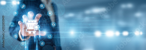 Supply Chain Director hand holding Procurement Management and data networking, corporate vendor sourcing strategy, enterprise purchasing workflow, contract negotiation planning, asset logistics.