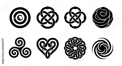 Fotografie Celtic Knot and Spiral Vector Icons, Sacred Geometry Symbols, Black and White De