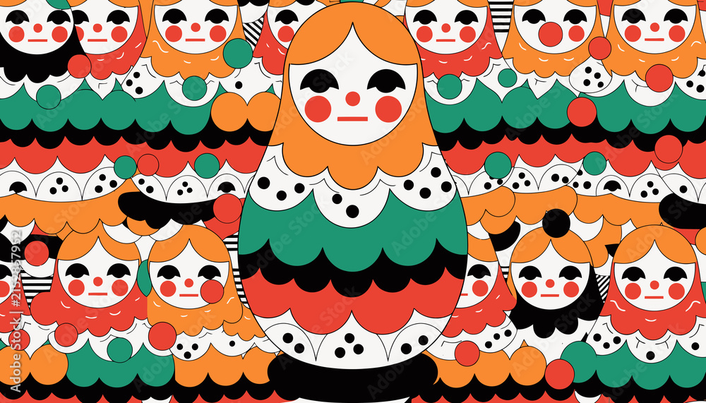 Fototapeta premium Vibrant Matryoshka Doll Pattern - Traditional Russian Nesting Dolls Art