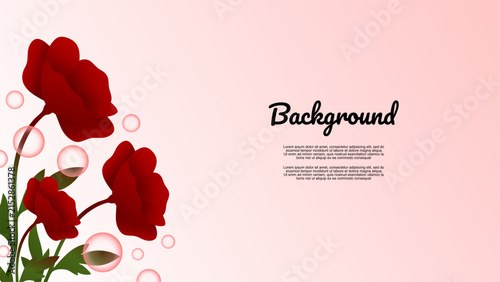 elegant red poppy branch on soft light pink background