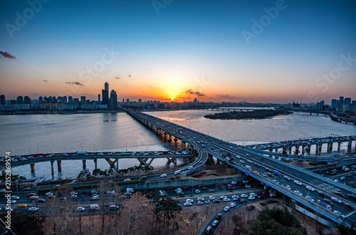 sunset over the river,Seoul, South Korea.
