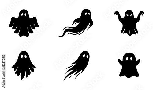 Photography Spooky ghost silhouette collection, 6 black phantom icons for Halloween
