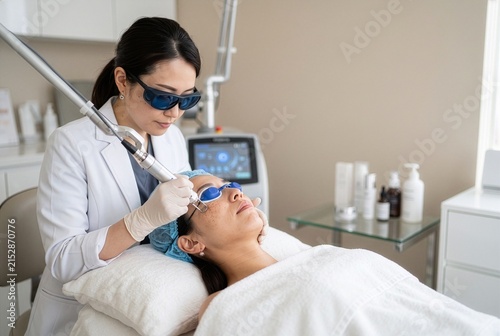 Japanese Woman Receiving Facial Laser Skin Treatment