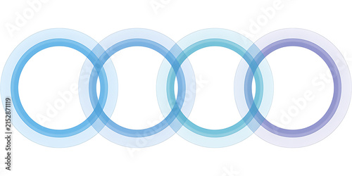 Four Interlocking Transparent Rings in Shades of Blue and Purple on White