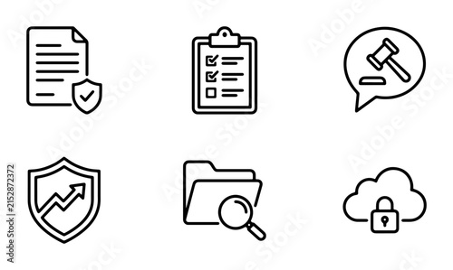 80 Legal Icons Set: Document Security, Checklist, Gavel, Growth Shield, Folder Search, Cloud Lock, Business Law Symbols, Compliance Graphics 100