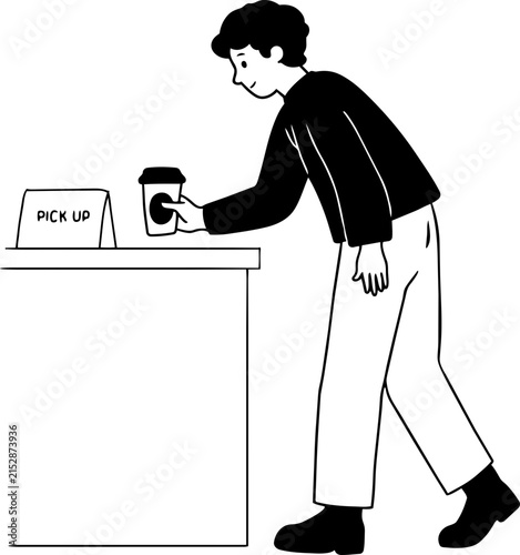 Person Picking Up Coffee at Counter