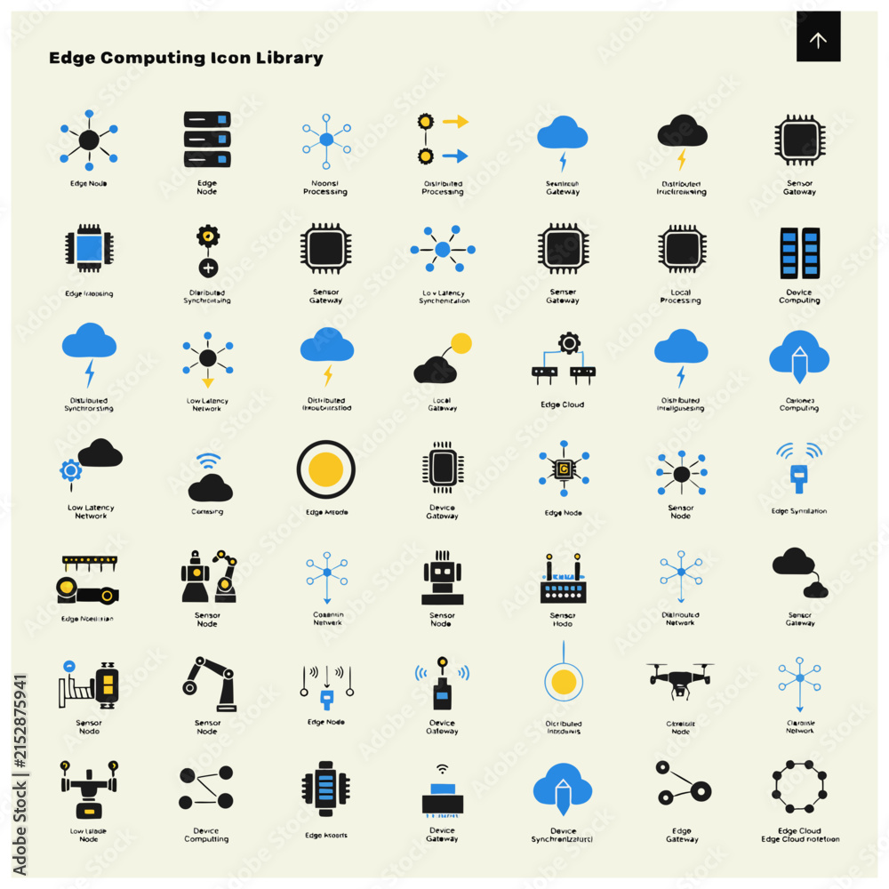 Fototapeta premium Edge Computing Icon Set for Cloud Infrastructure and Network Technology Vector Graphics