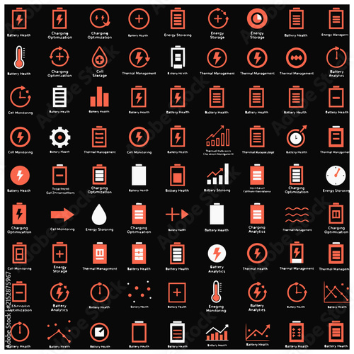 Set of 100 premium battery and energy icons for mobile app and web interface design