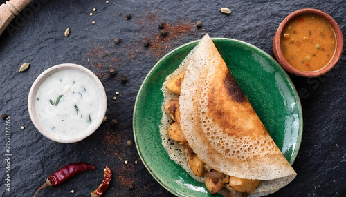 Crispy Masala Dosa with Sambar and Chutney