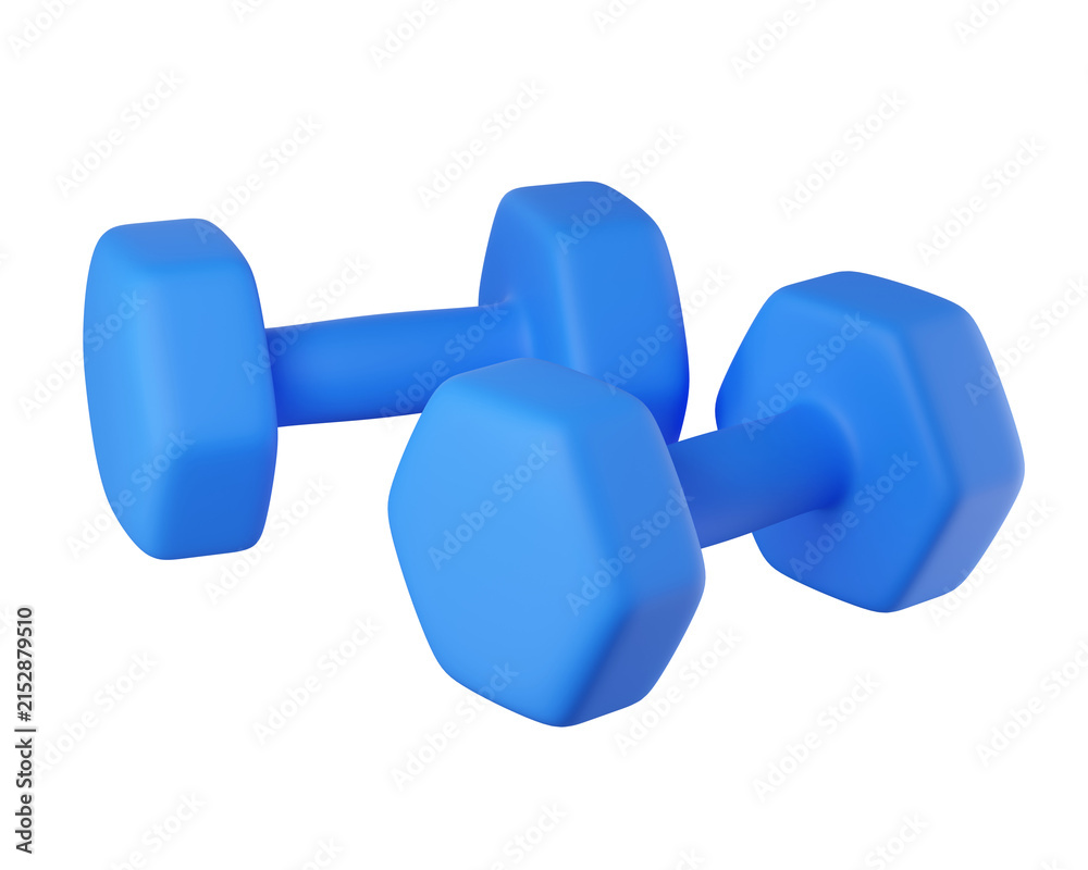 Fototapeta premium 3d Blue dumbbell set isolated for home workouts, gym training, strength exercises, muscle toning, and fitness routines. Compact, durable weights with a modern sporty design