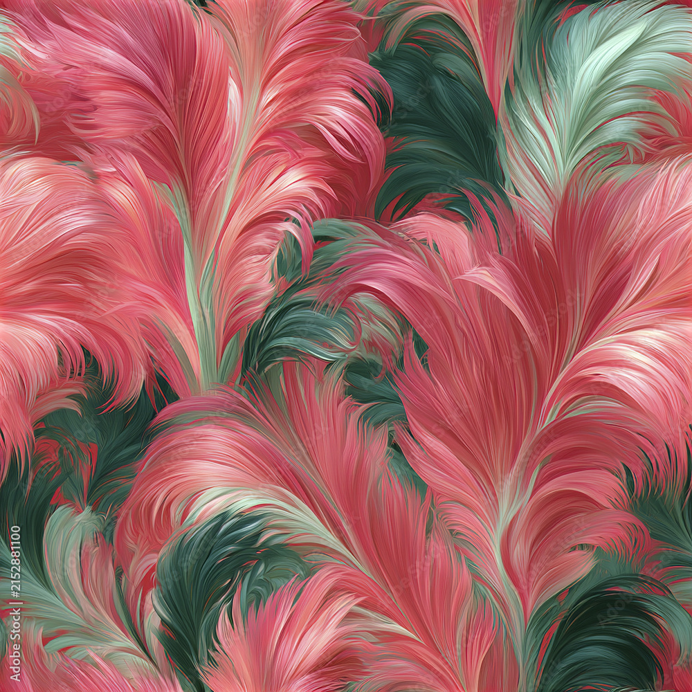 Fototapeta premium Soft pink and green feather texture pattern creating seamless abstract botanical design with elegant flowing shapes