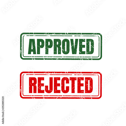 Approved and Rejected Grunge Rubber Stamps, Green Approval and Red Rejection Labels, Distressed Transparent PNG