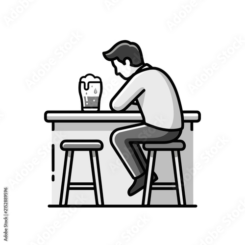 Man sitting alone at bar with beer.