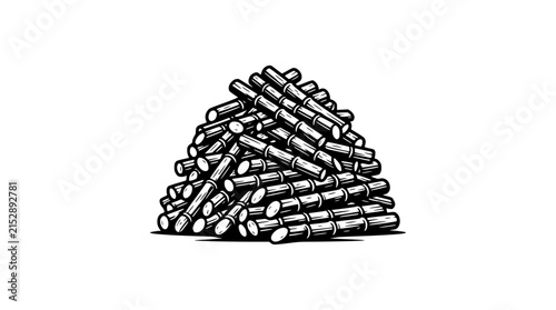 Stack of sugarcane stalks, raw material, natural resource, agriculture, food industry, illustration