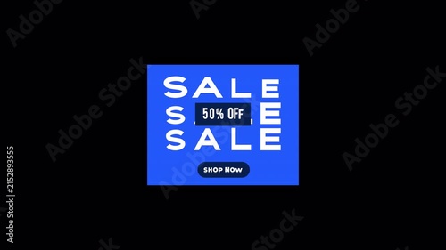 Animated Sale Promotion Graphic with Fifty Percent Off Text on Transparent Background