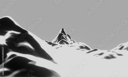 3d Abstract black and white mountain landscape