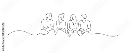 Konstfotografi Single line drawing of a group listening to a friend