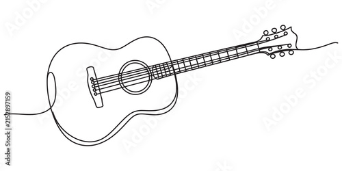 Photography Continuous line drawing of an acoustic guitar