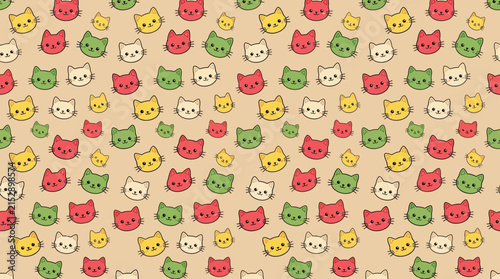 Multicolored cartoon cat heads seamless pattern.