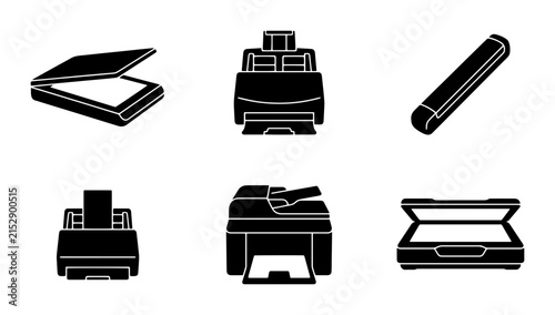 70 Office Equipment Icons: Flat Vector Set of Printers, Scanners, and Copiers for Business Technology Graphics 100